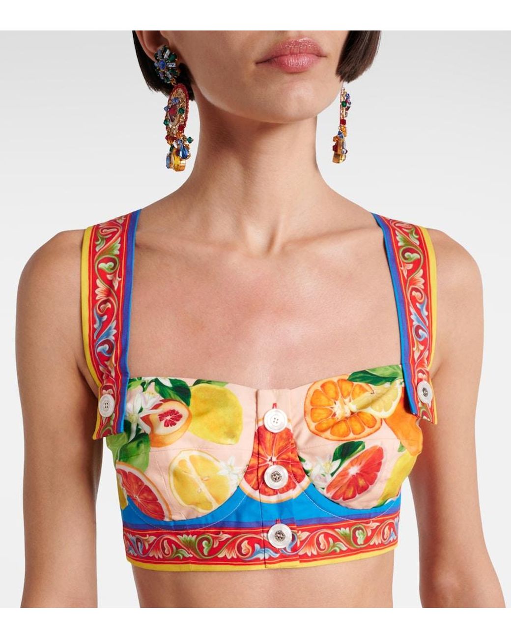 Dolce & Gabbana Blue Taormina Printed Cotton Bra Top