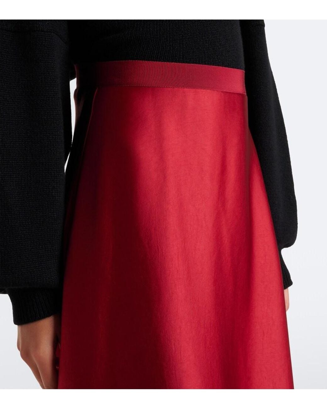 FFORME Red Carina Asymmetric Satin Maxi Skirt