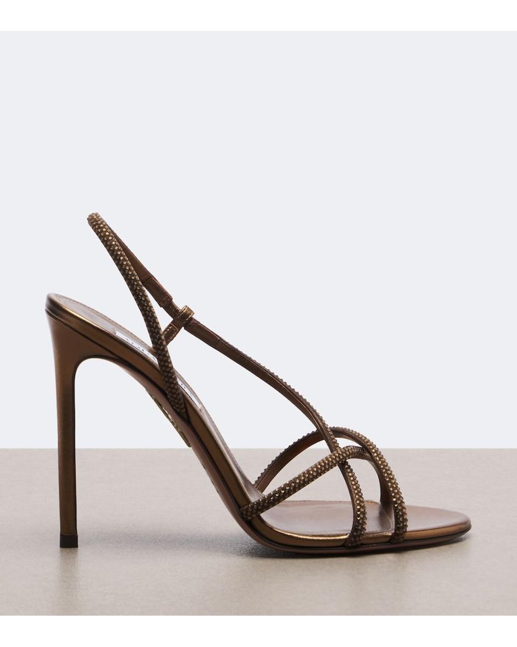 Aquazzura Brown Horizon Crystal Leather Slingback Sandals