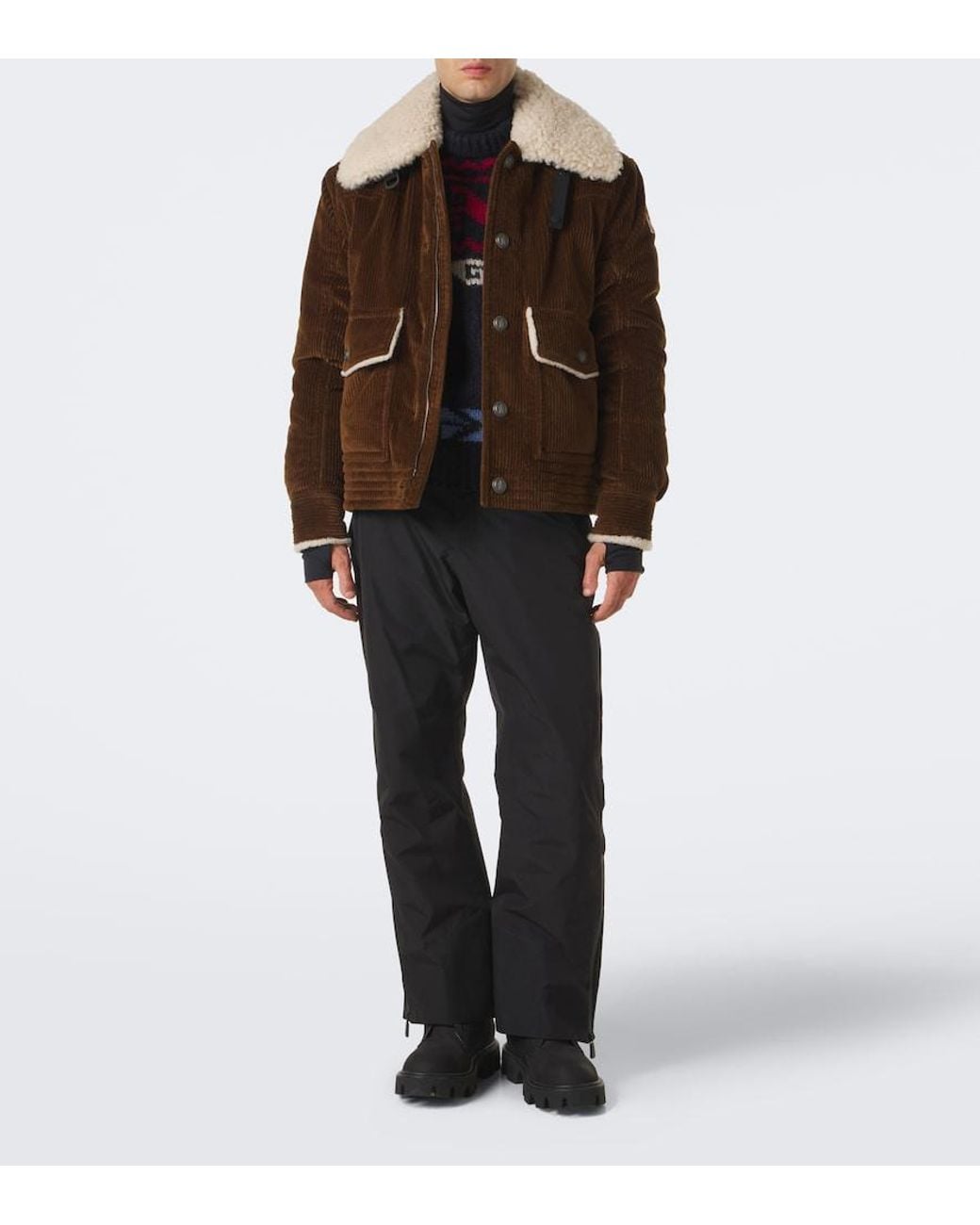 Moncler Brown Shearling-Trimmed Corduroy Down Jacket for men