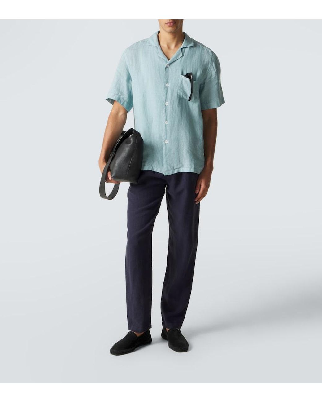 Thom Sweeney Blue Linen Straight Pants for men