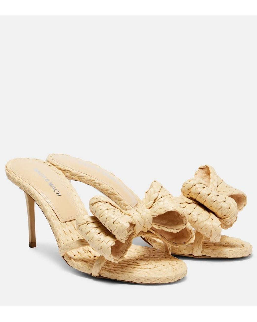 Mach & Mach Natural Le Cadeau Bow-Detail Raffia Mules