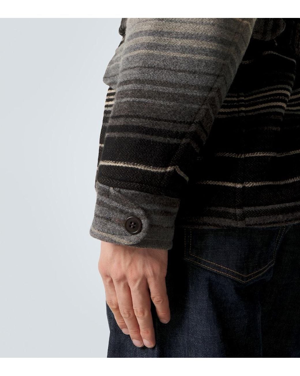 RRL Black Striped Wool And Cotton Jacquard Coat for men