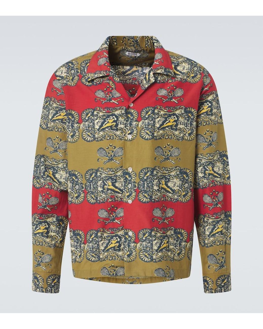 Bode Multicolor Tennis Court Printed Cotton And Silk Shirt for men