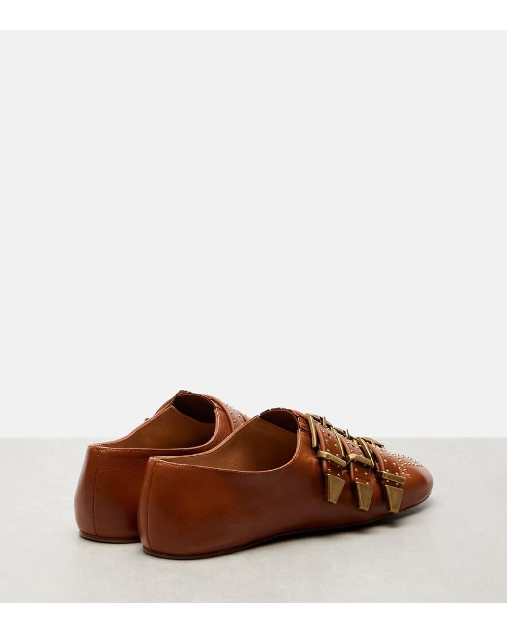 Chloé Brown Susanna Studded Leather Ballet Flats