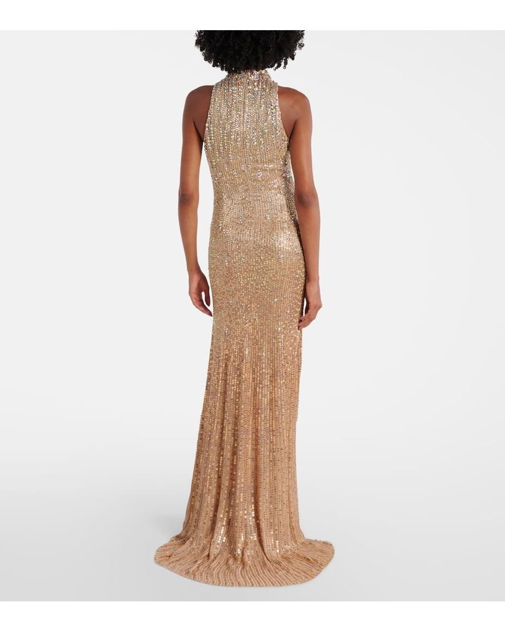 Jenny Packham Brown Benue Embellished Silk Gown