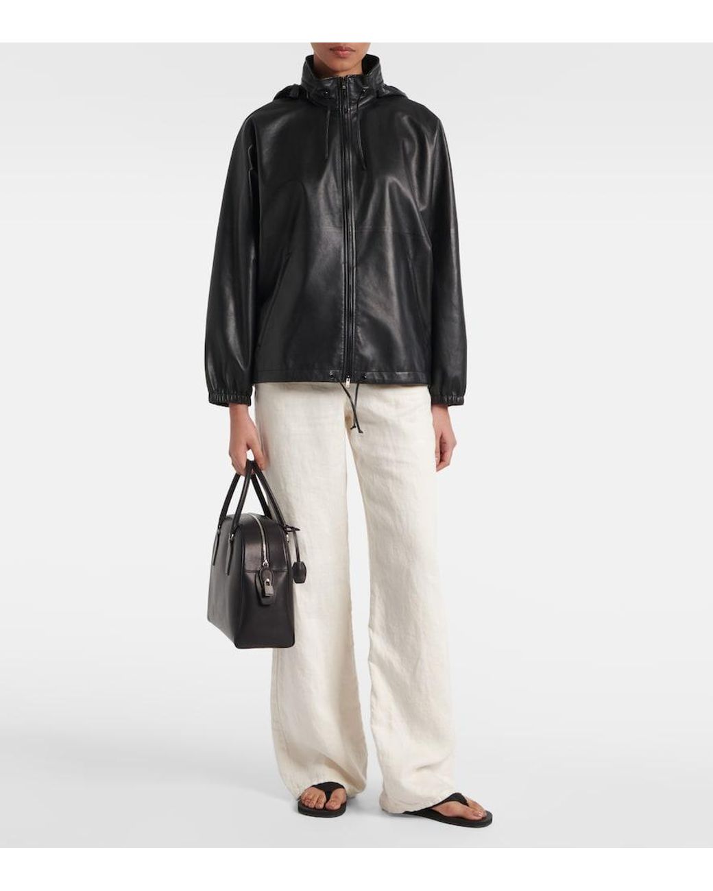 The Row Black India Medium Leather Tote Bag