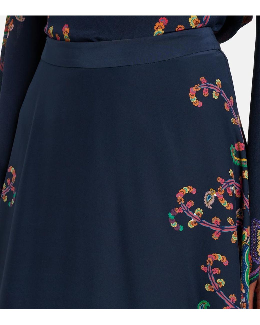 Etro Blue Paisley Printed Silk Maxi Skirt