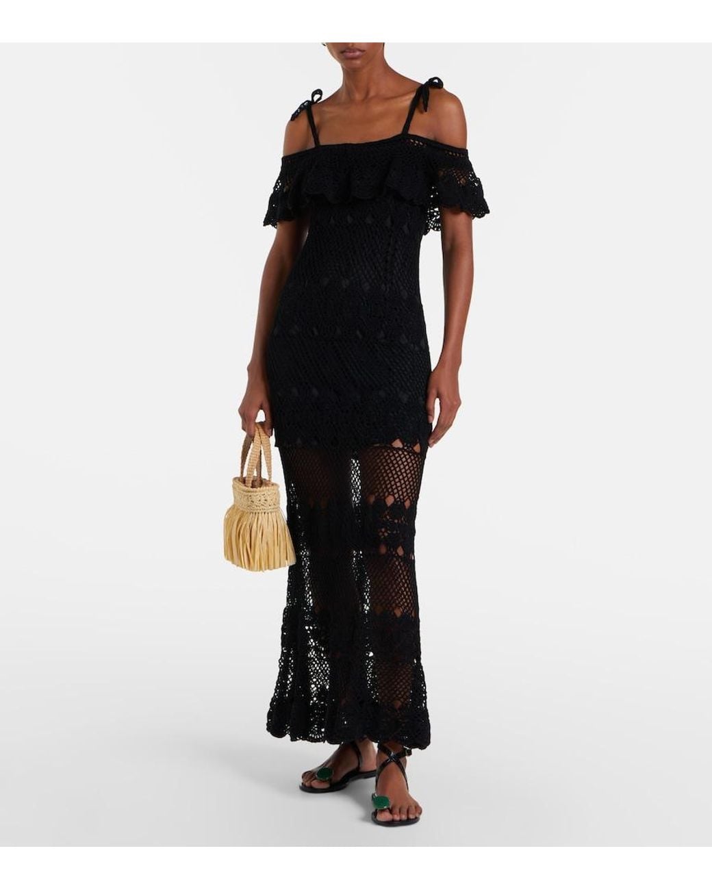 Anna Kosturova Black Marianne Crochet Cotton Maxi Dress