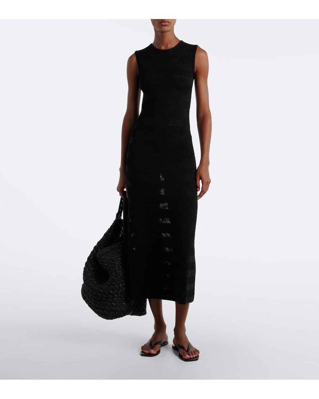 Eres Black Reguliere Striped Cotton-Blend Midi Dress