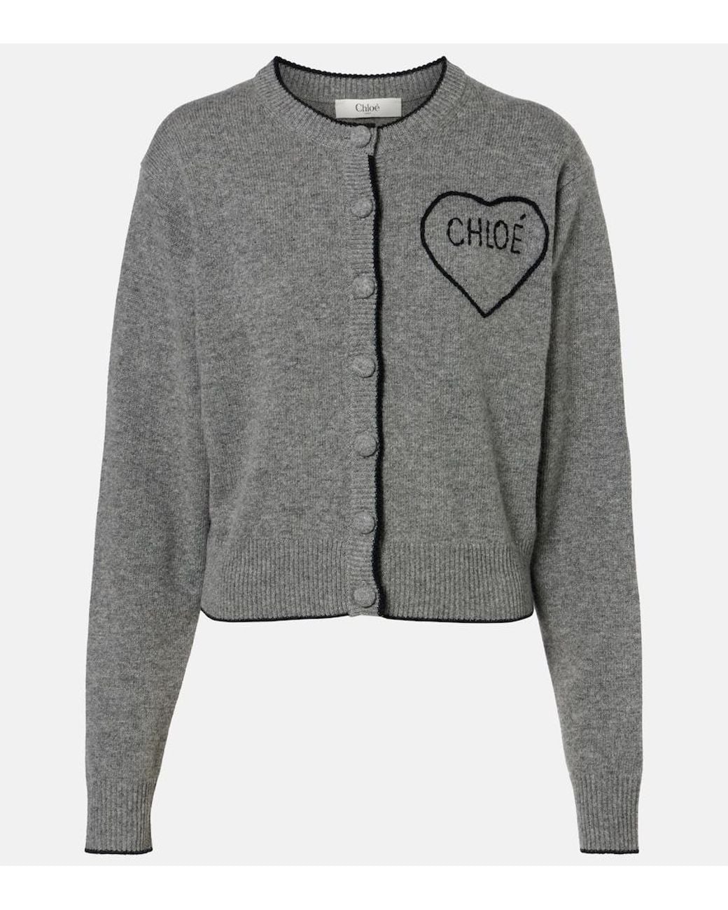 Chloé Gray Logo Wool And Cashmere Cardigan