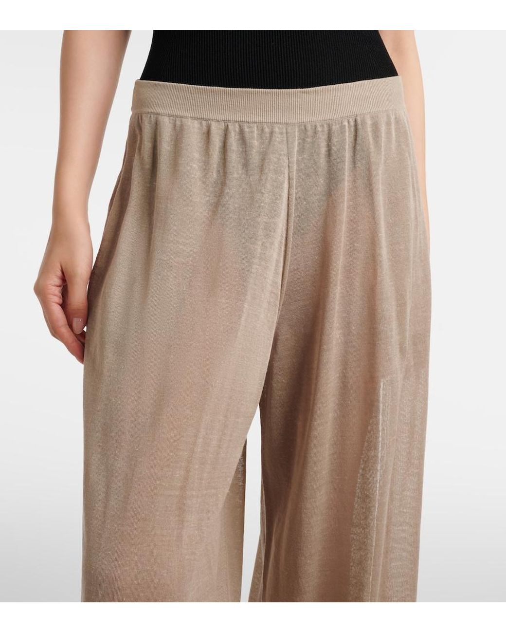 Alaïa Natural Linen And Silk Wide-Leg Pants