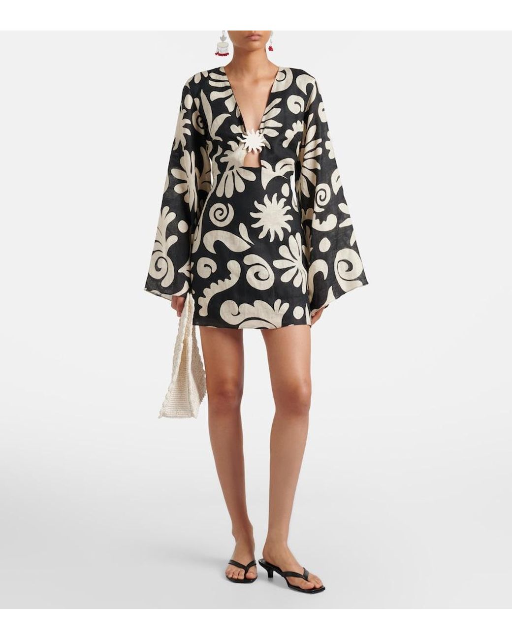 Cala De La Cruz Black Vera Printed Linen Minidress