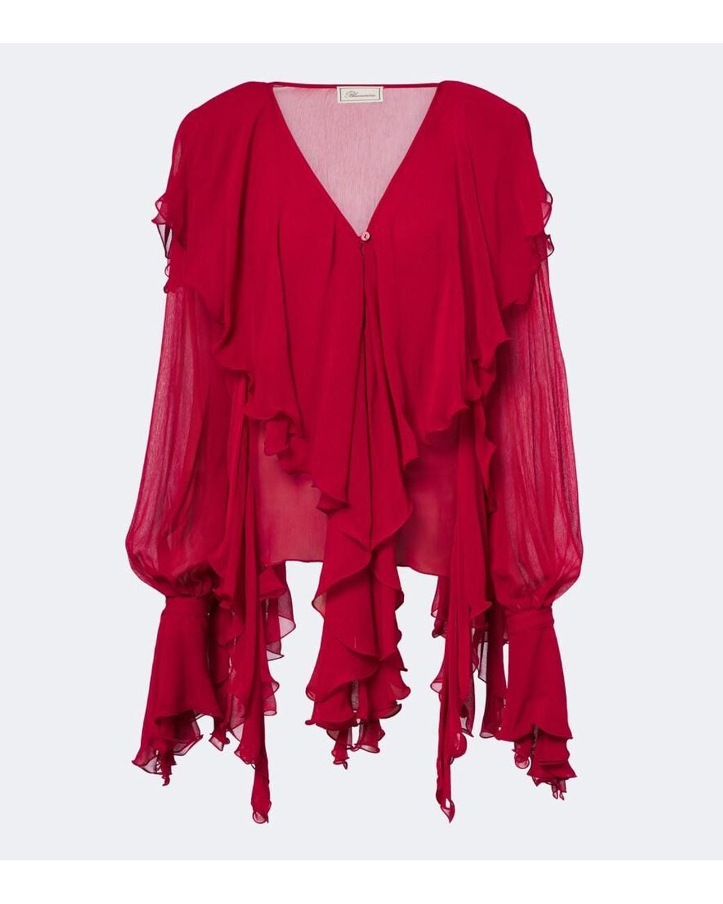 Blumarine Red Ruffled Crepe Blouse