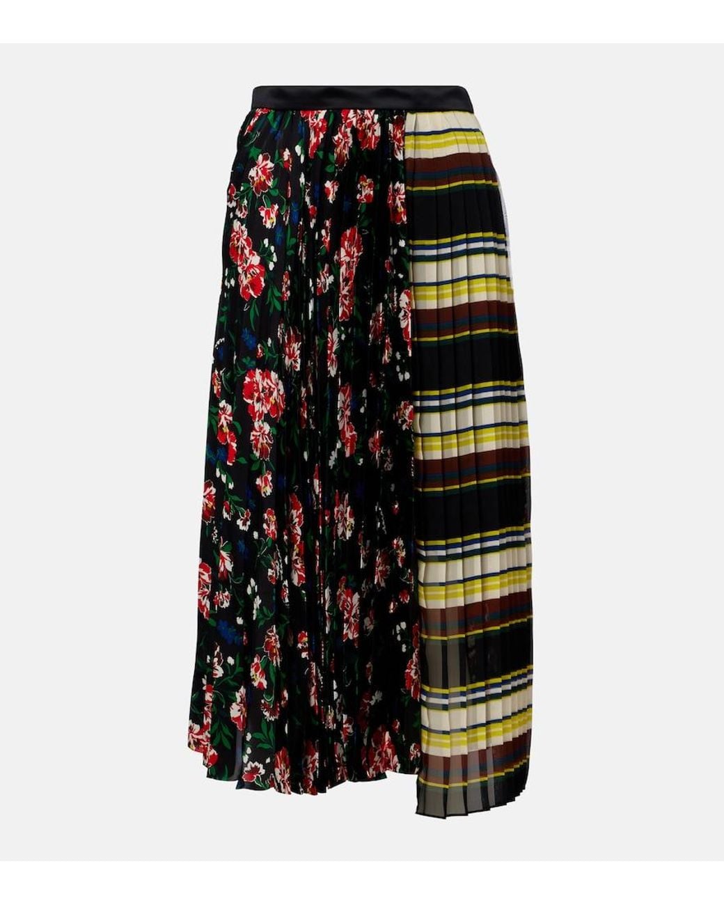 Sacai Black Printed Plisse Midi Skirt
