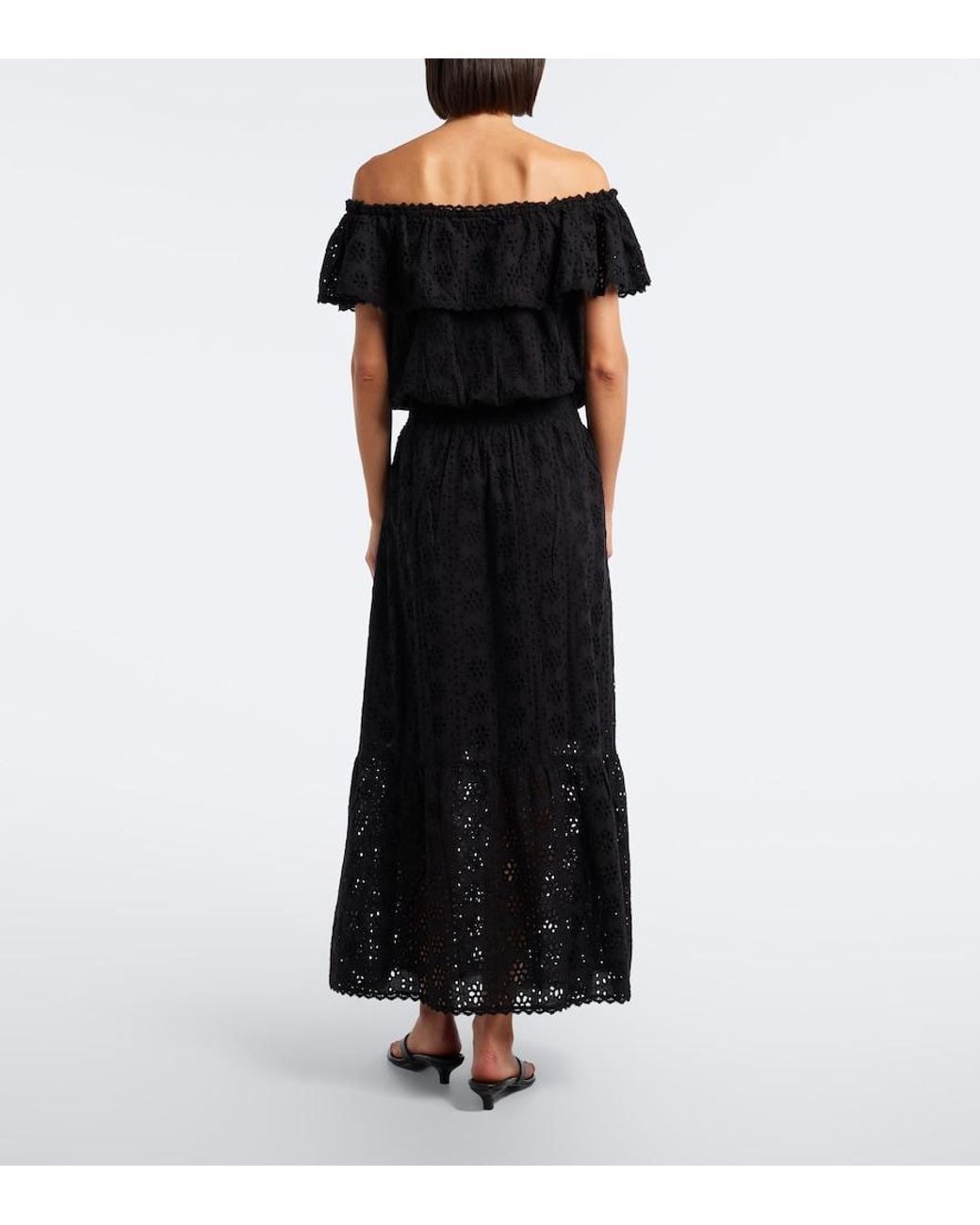 Melissa Odabash Black Larna Broderie Anglaise Cotton Midi Dress