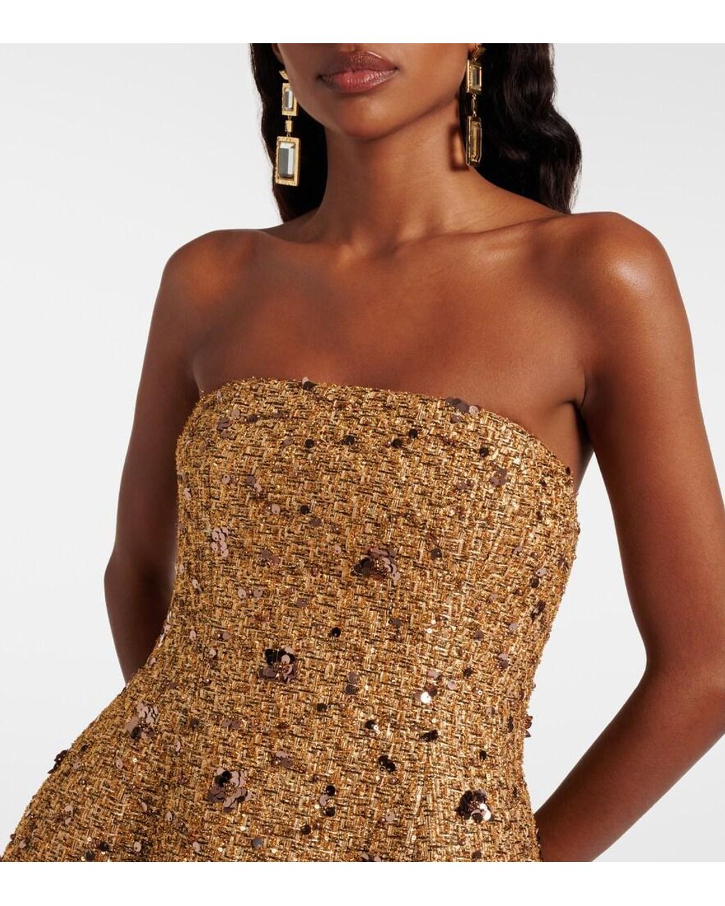 Jonathan Simkhai Brown Kit Sequined Tweed Bustier Dress