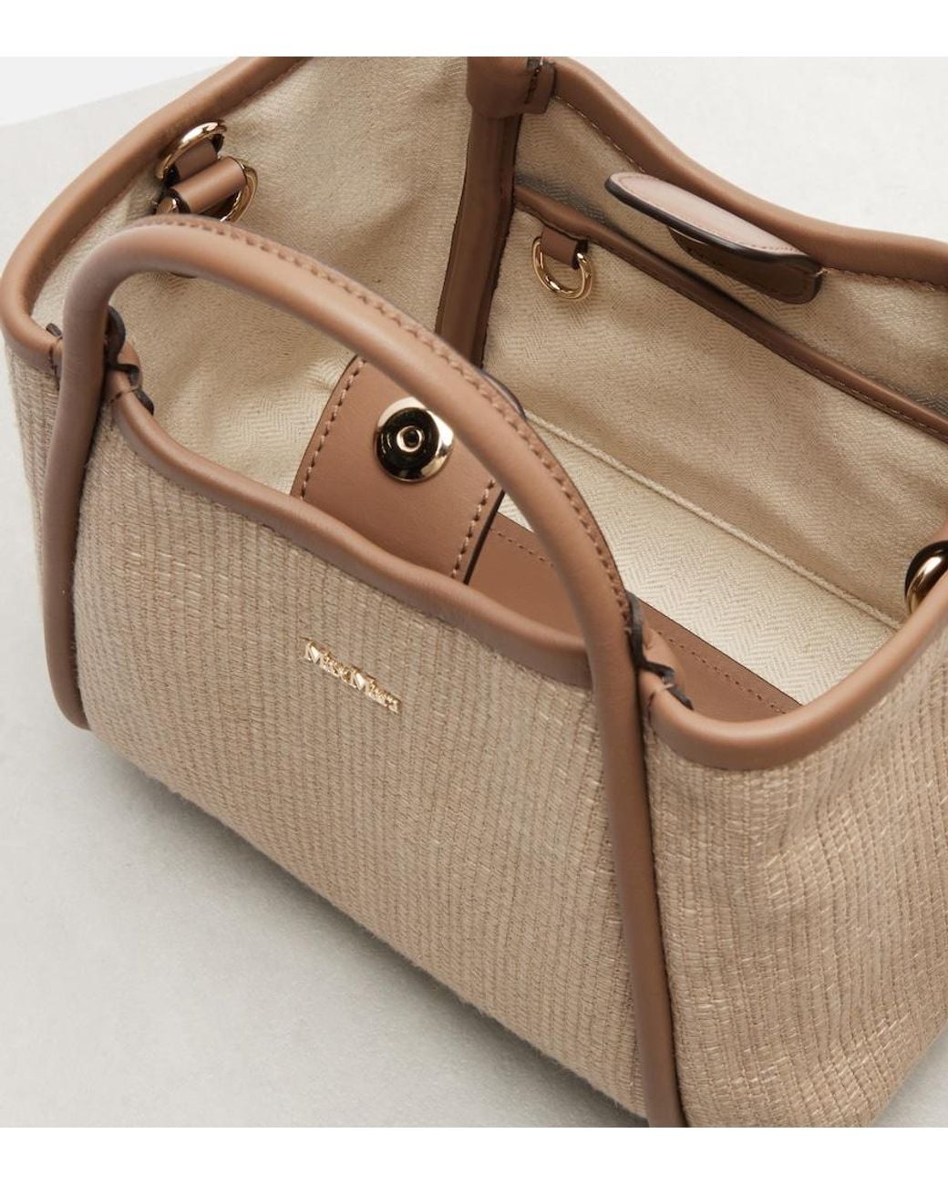 Max Mara Natural Marin Small Leather-Trimmed Top-Handle Bag