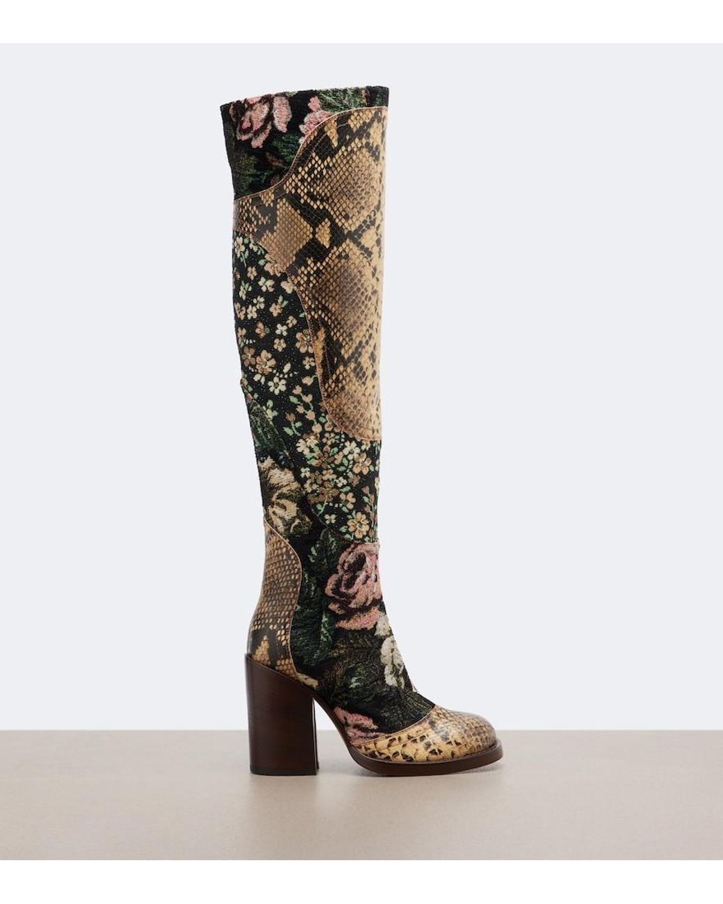Dries Van Noten Multicolor Patchwork Leather Over-The-Knee Boots