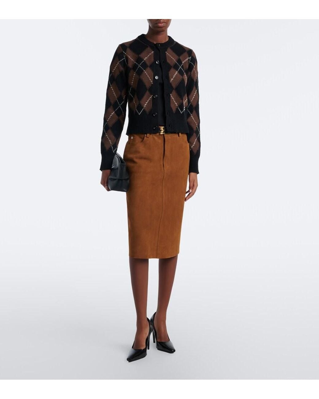 AMI Black Argyle Virgin Wool Cardigan