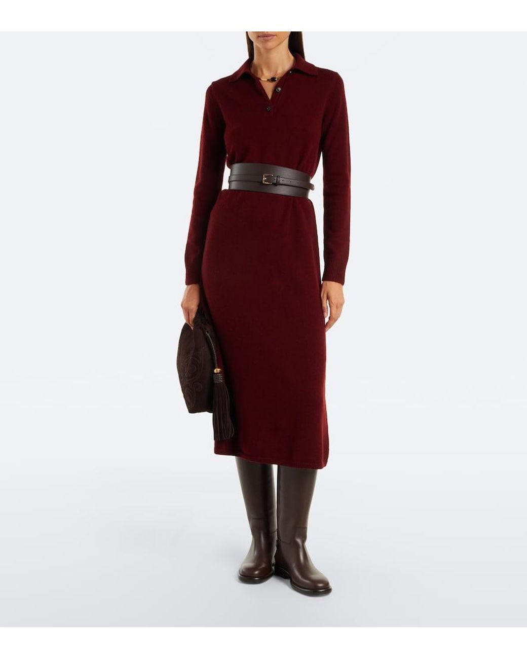Max Mara Red Wool And Cashmere Polo Dress