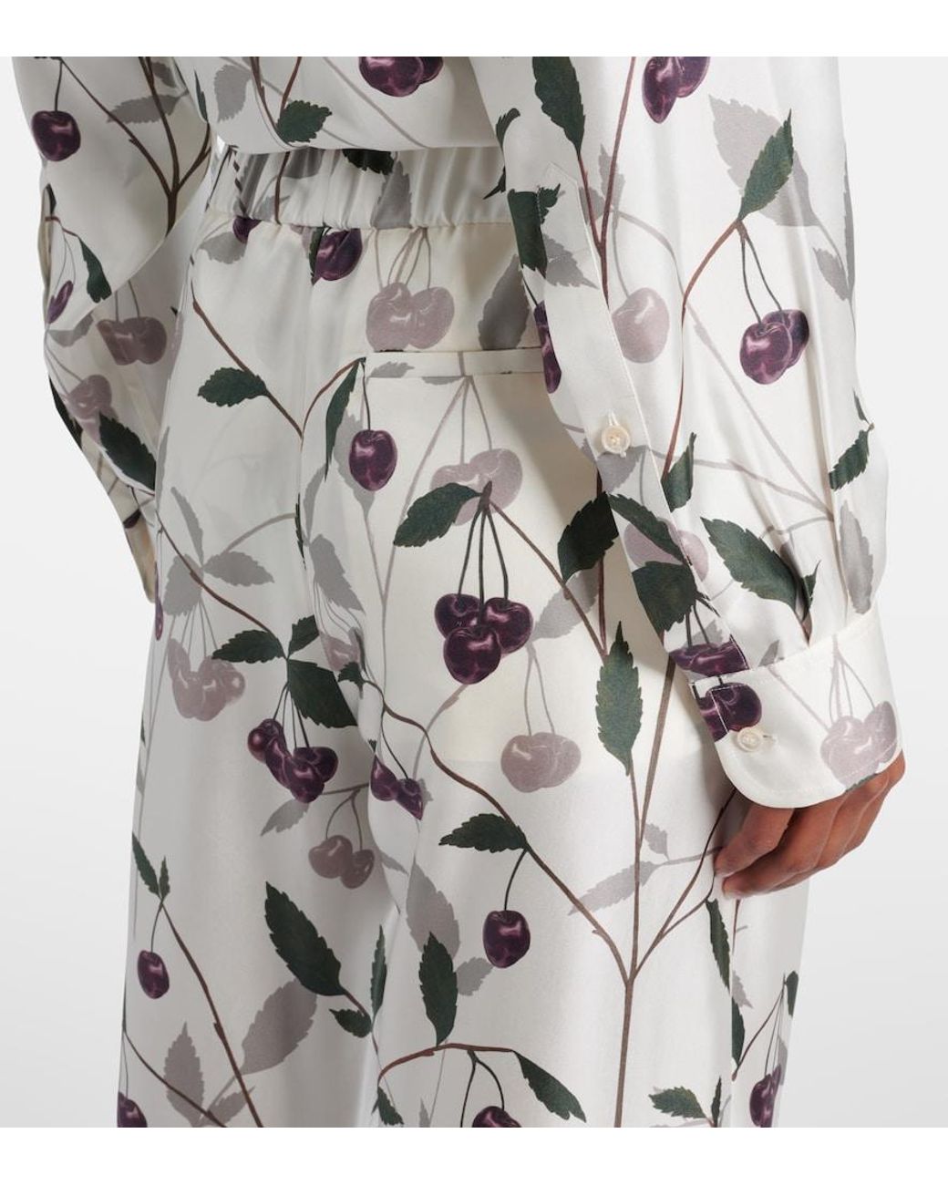 Stella McCartney White Organic Silk Cherry Wide-Leg Trousers
