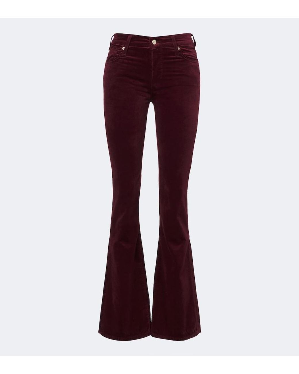 7 For All Mankind Purple Leggy Cotton-Blend Velvet Flared Pants