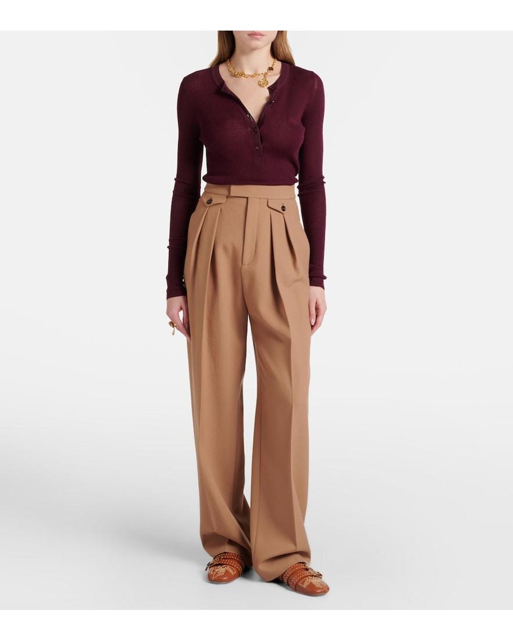 Chloé Brown Susanna Studded Leather Ballet Flats