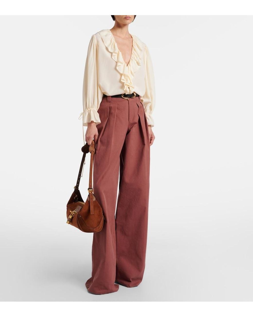 Chloé White Ruffled Silk Blouse