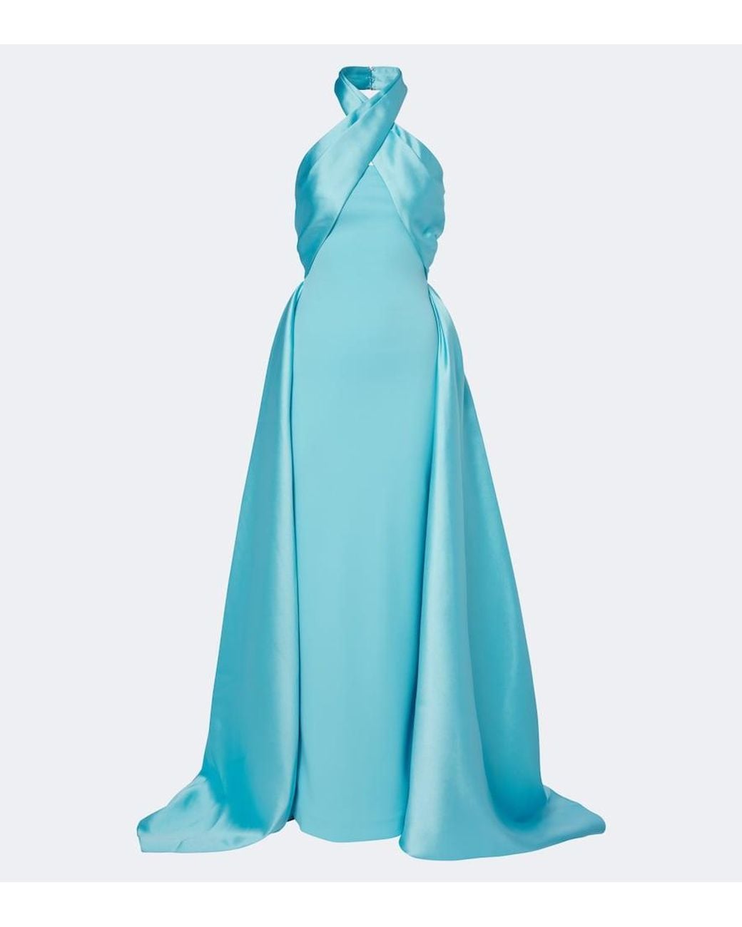 Solace London Blue Rumi Halterneck Satin-Trimmed Crepe Gown