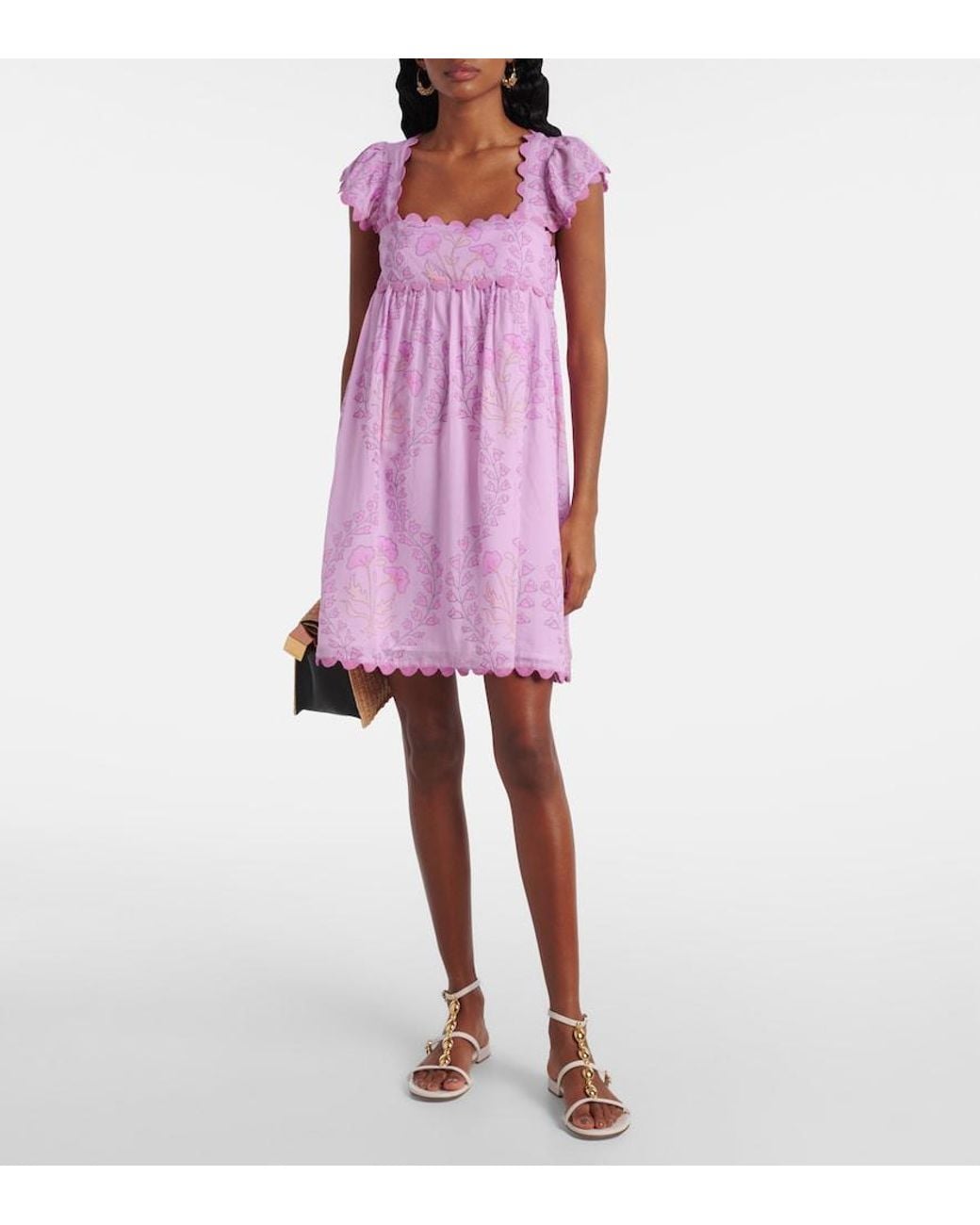 Juliet Dunn Purple Ruffled Cotton Minidress