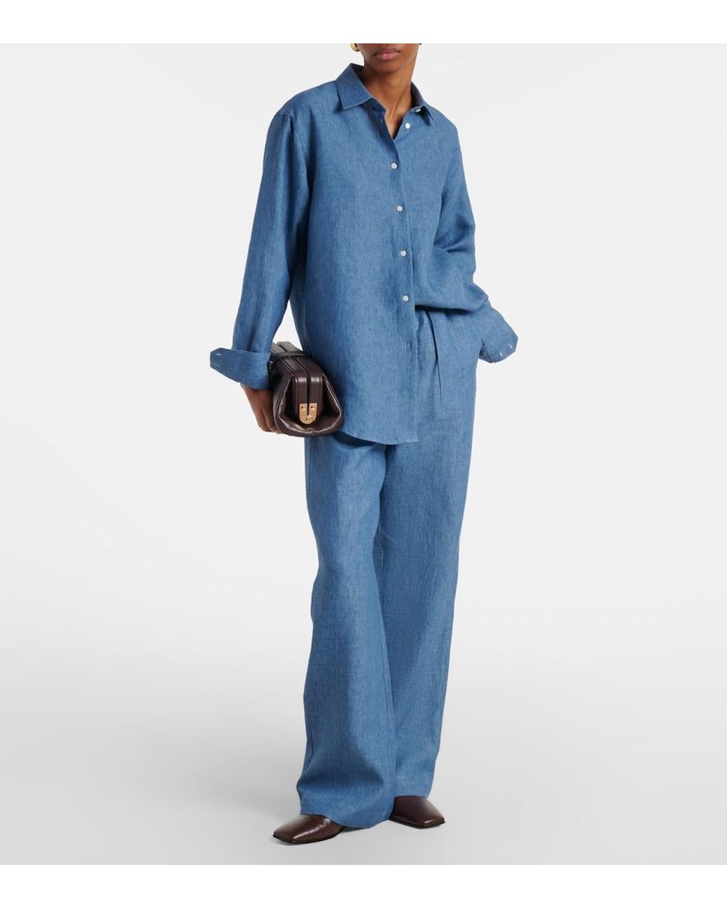 Rohe Blue Linen Wide-Leg Pants