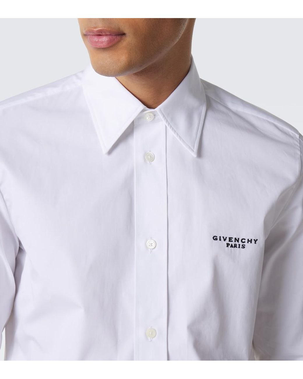 Givenchy White Logo Embroidered Cotton Poplin Shirt for men
