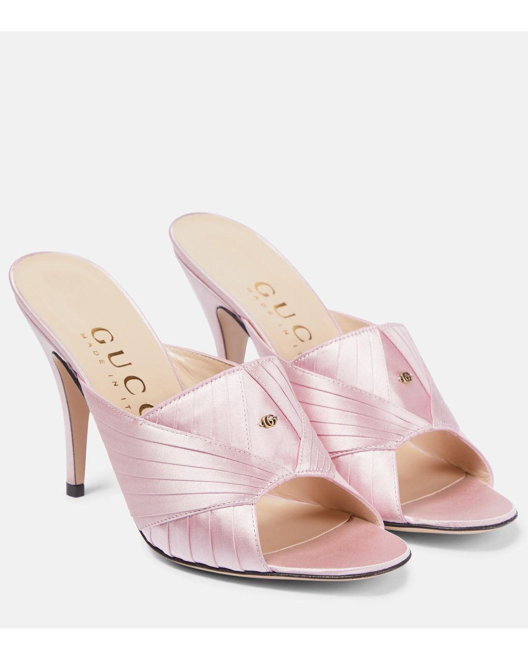 Gucci Silk Satin Mules in Pink | Lyst