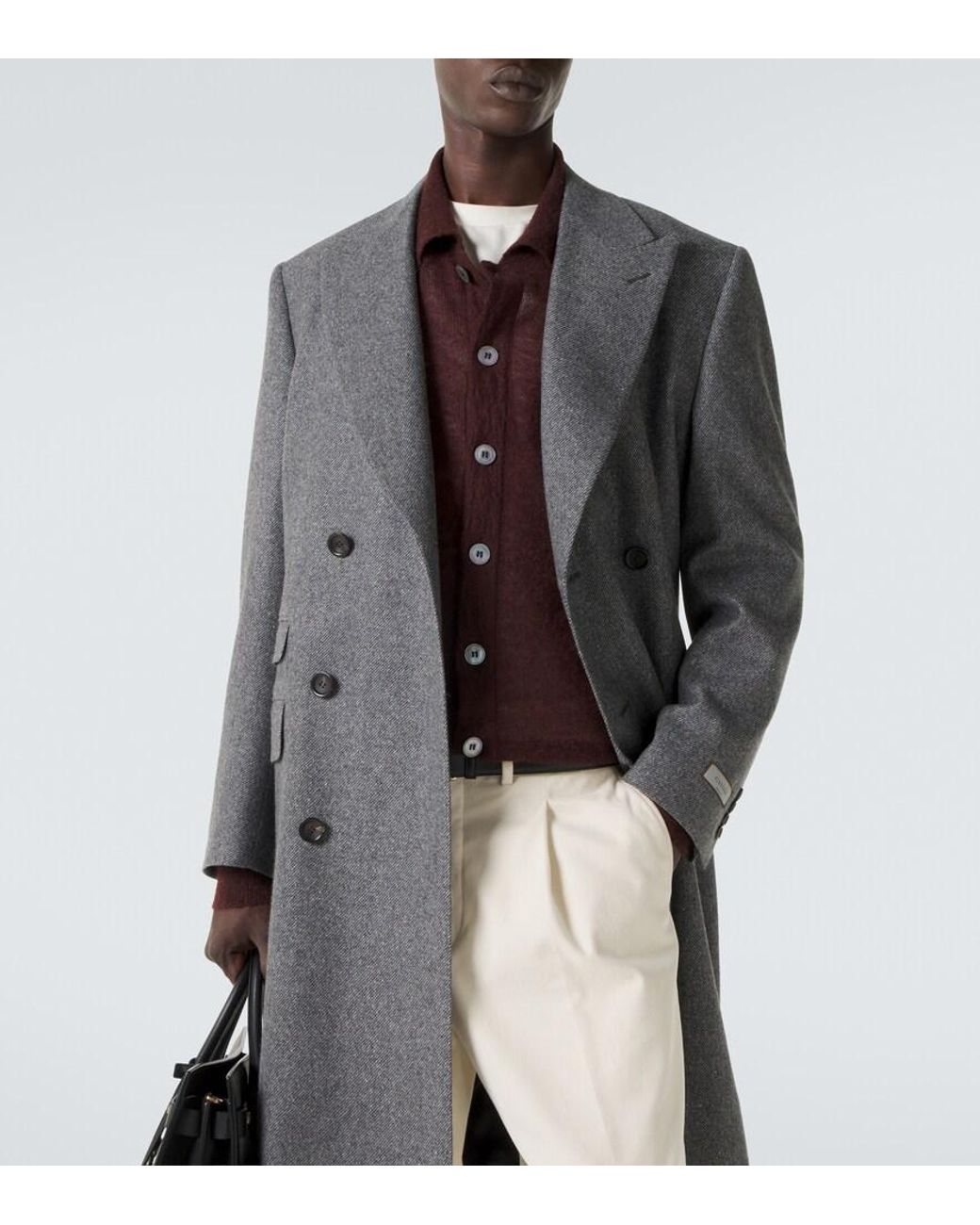 Canali Gray Double-Breasted Wool And Silk Coat for men