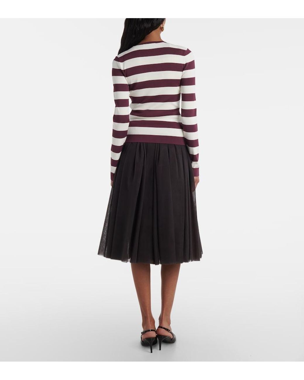 Dolce & Gabbana White Striped Crew-Neck Viscose Cardigan