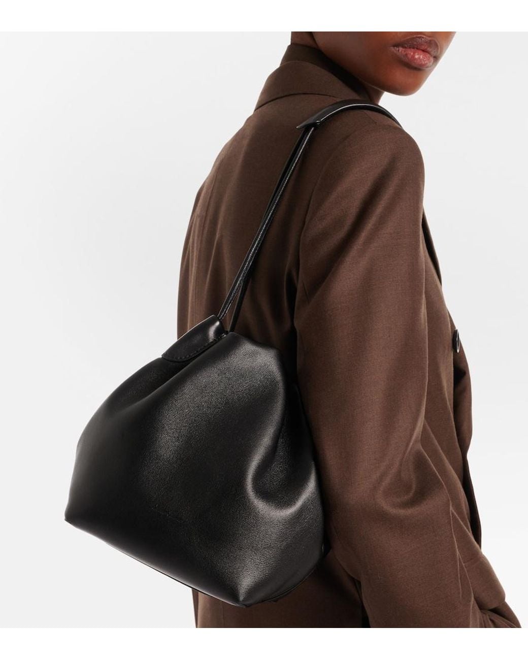 Loro Piana Black Bale Softy Small Leather Bucket Bag