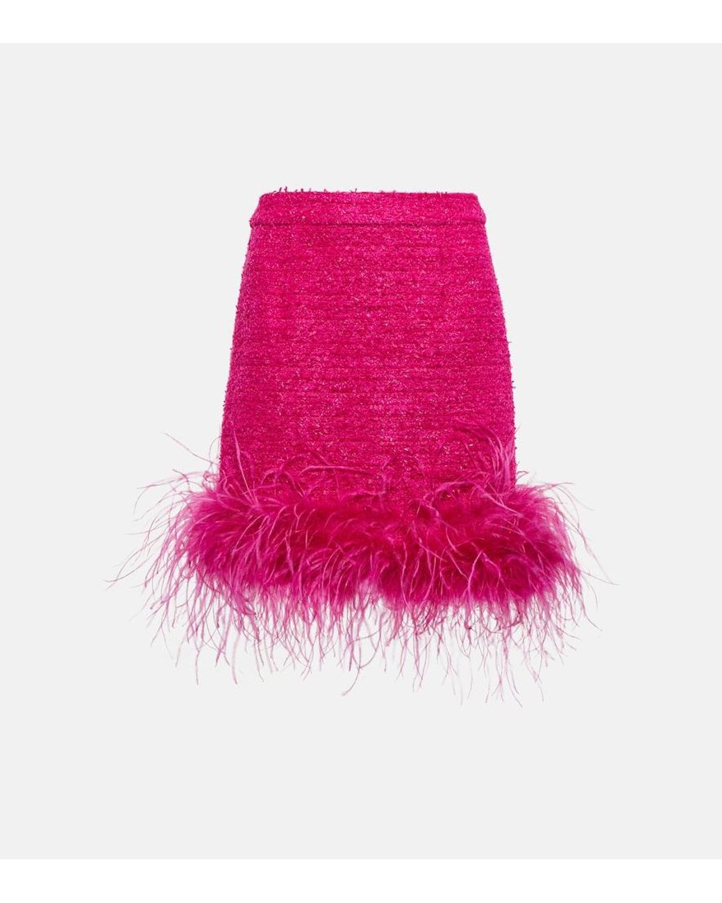 Rebecca Vallance Pink Feather-trimmed Tweed Miniskirt