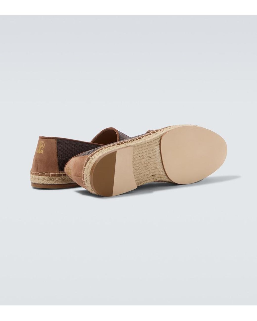Brunello Cucinelli Brown Leather-Trimmed Espadrilles for men