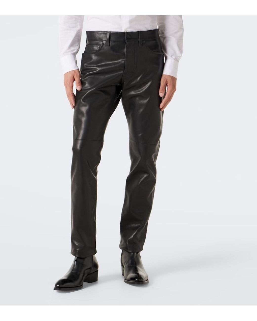 Tom Ford Gray Leather Slim Pants for men