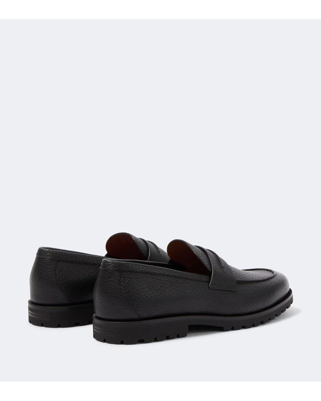 Zegna Black Pioggia Leather Loafers for men