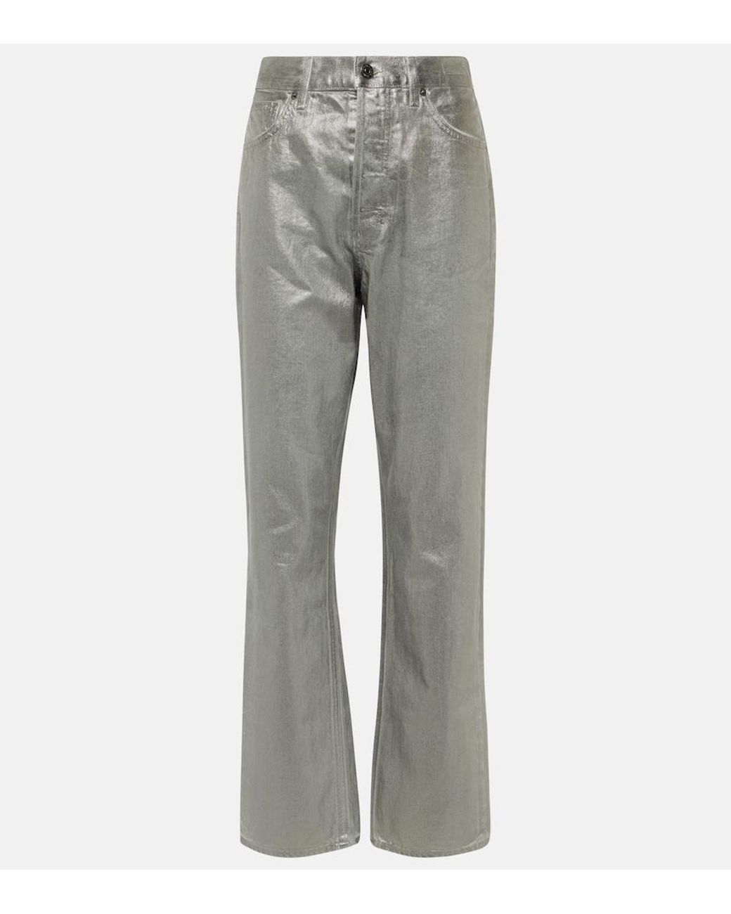 Veronica Beard Gray Daniela Metallic High-Rise Straight Jeans