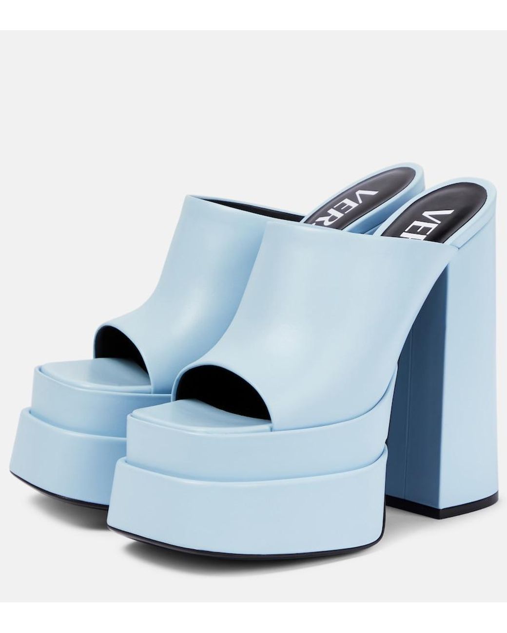 Versace Blue Leather Platform Mules