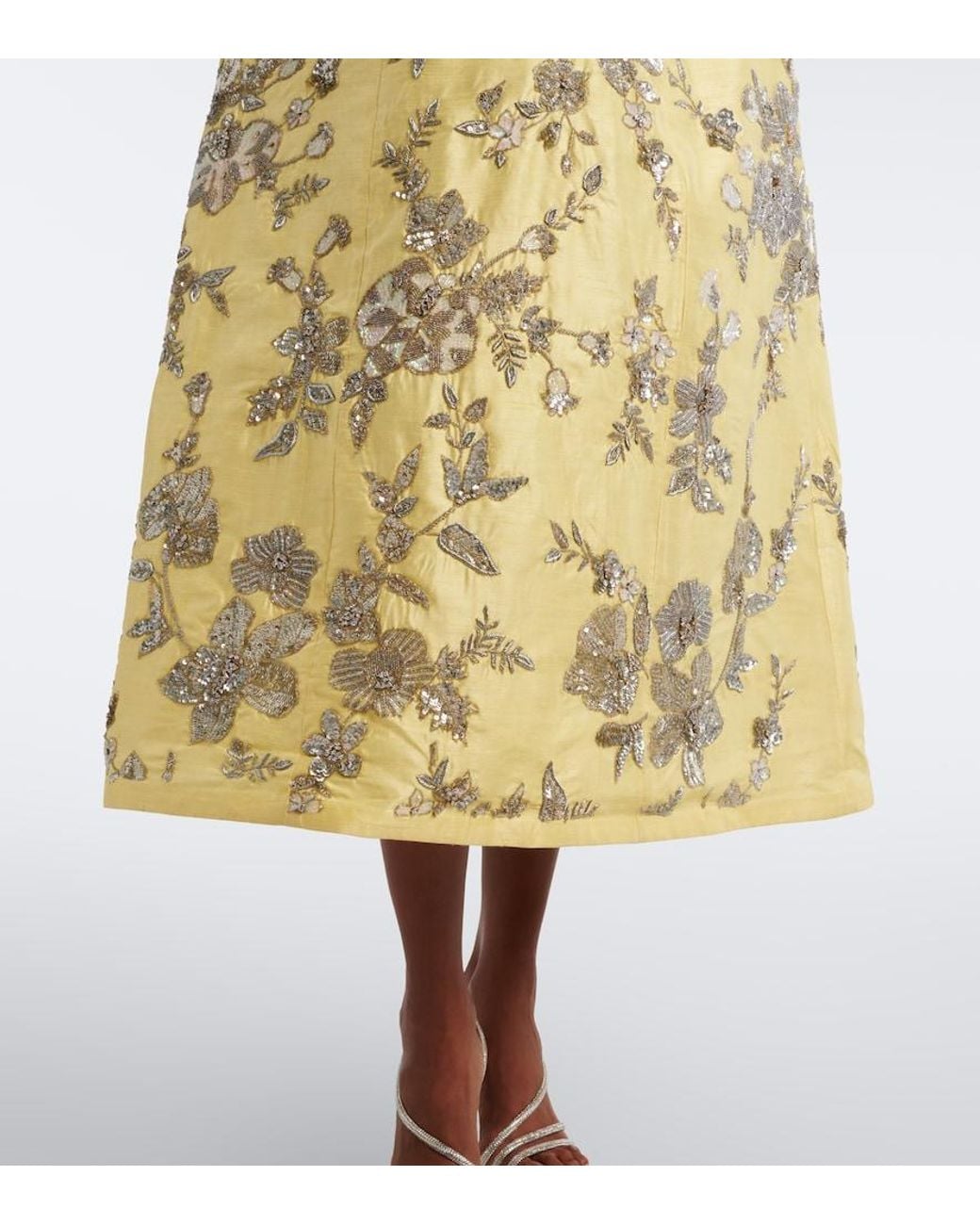 La Fuori Yellow Aurelia Sequined Silk Bustier Dress