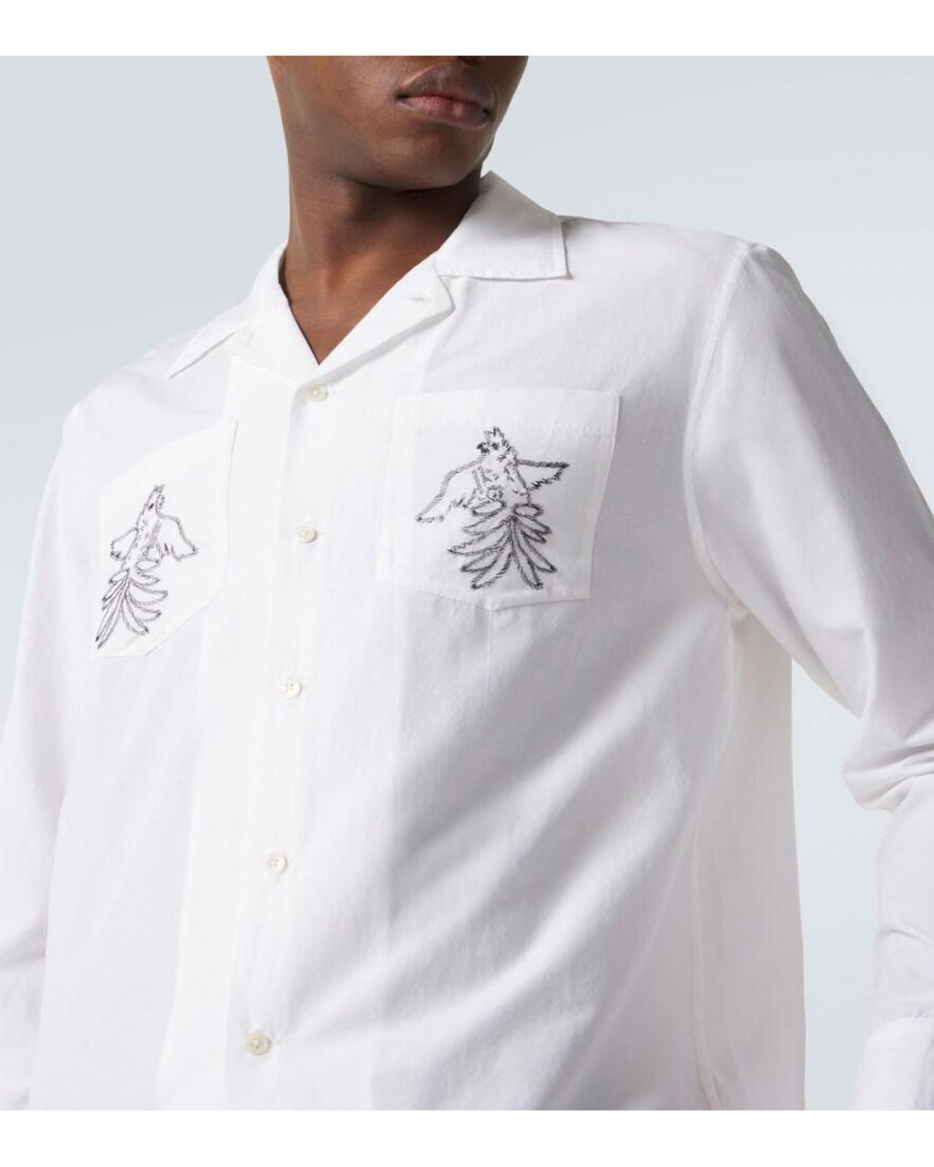 Bode White Embroidered Cotton And Silk Shirt for men
