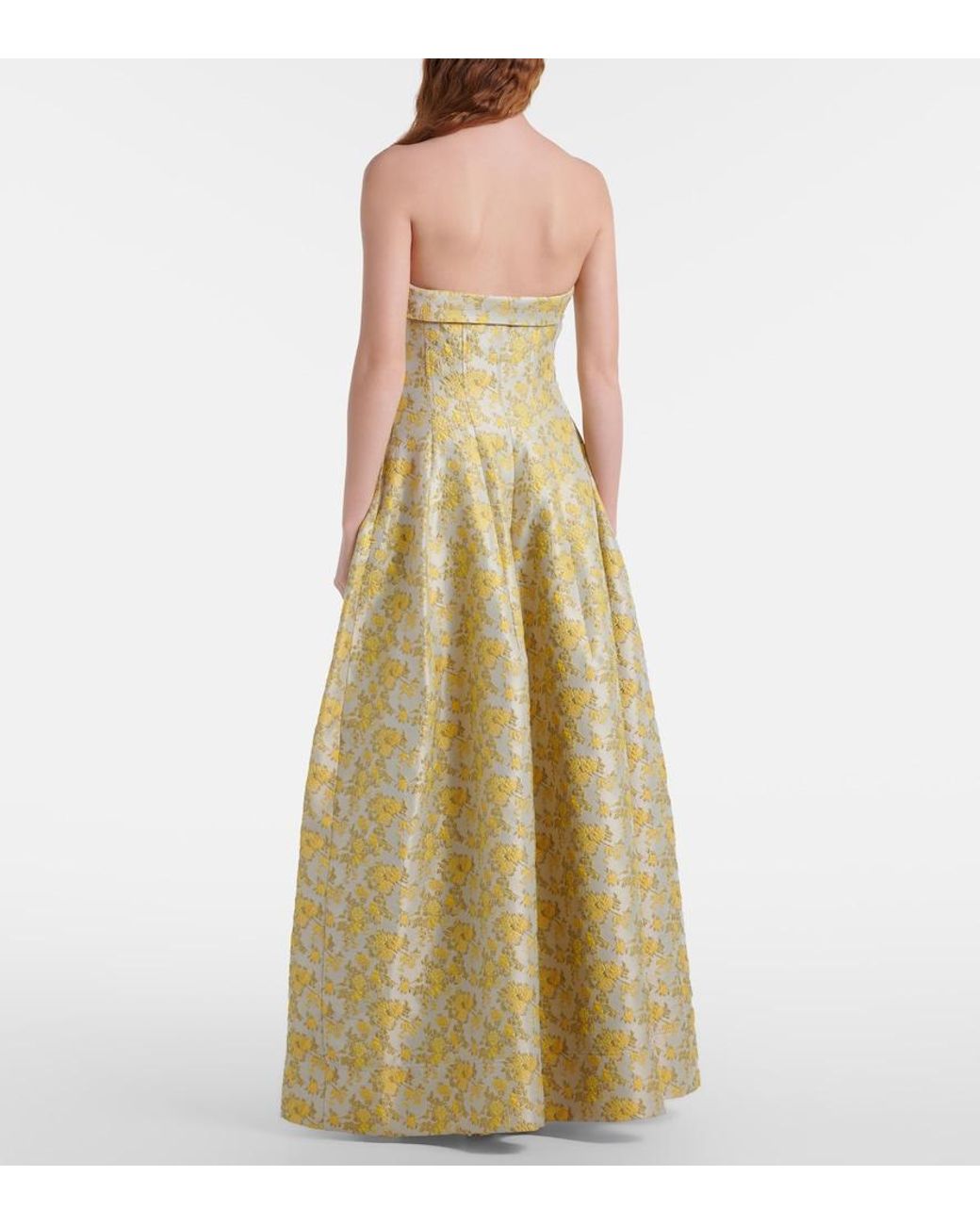 Jonathan Simkhai Yellow Octavia Floral Jacquard Bustier Gown