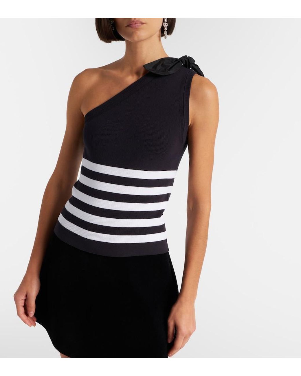 Patou Blue Striped One-Shoulder Cotton-Blend Top