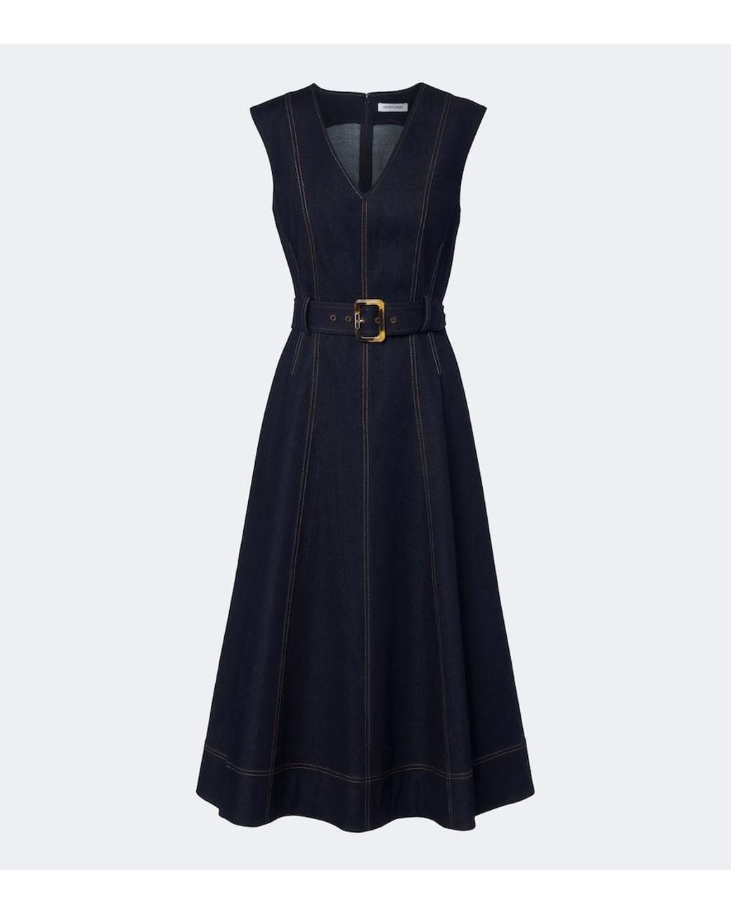 Veronica Beard Blue Cosette Belted Denim Midi Dress