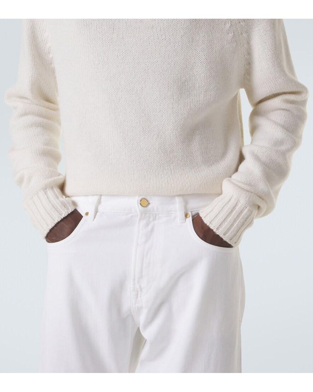 Umit Benan White Milano Wool Turtleneck Sweater for men