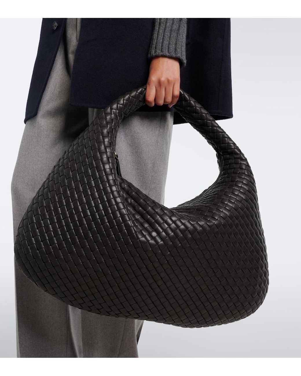 Bottega Veneta Black Maxi Veneta Intrecciato Leather Shoulder Bag